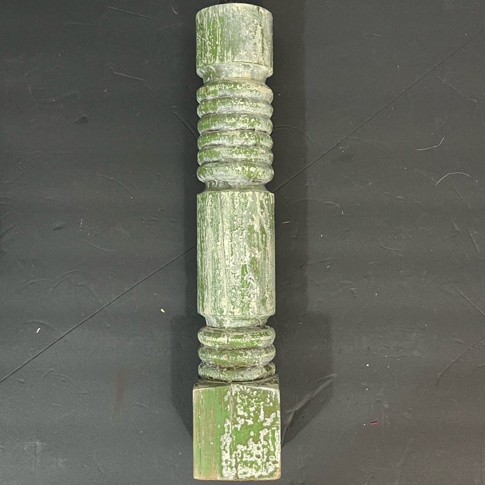Artisan salvage hand painted wood tall candle holder farmhouse cottage